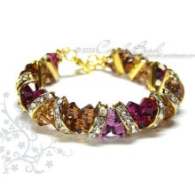 Swarovski Bracelet, Brown and Purple Crystal Cuff Bracelet by CandyBead
