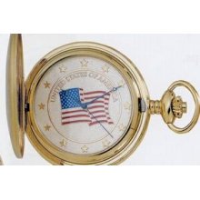 Swiss Calendar Movement Goldtone Pocket Watch W/ Chain Medallion Dial