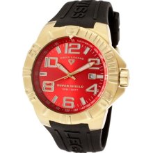 SWISS LEGEND Watches Men's Super Shield Red Dial Gold Tone IP SS Case