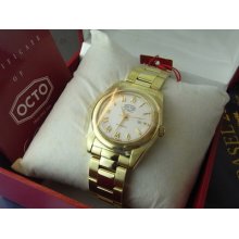 Swiss Octo 18k Gold Plated White Dial Classic Auto Boys Watch With Box Set