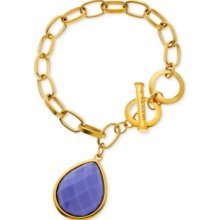 T Tahari Bracelet, 14k Gold-Plated Lavender Bead Teardrop Toggle Brace