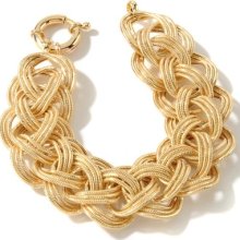 Technibond Bold Braided Wheat Oval Link Bracelet 14k Yellow Gold Clad Silver 925