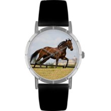 Thoroughbred Horse Black Leather And Silvertone Photo Watch