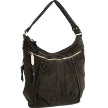 Tignanello Black Soft Suede Leather Golden Zip Hobo Bag