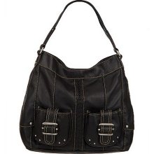 Tignanello Glove Leather Pocket Hobo w/ Braided Accent & Key Fob - Black - One Size