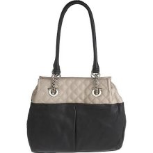 Tignanello Glove Leather Quilted North/South Tote - Black/Sand - One Size