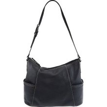 Tignanello Pebble Leather Adjustable Hobo Bag with Side Pockets - Black - One Size
