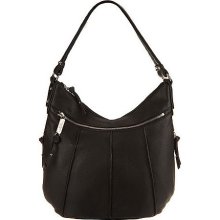Tignanello Pebble Leather Hobo Bag with Seam Details - Black - One Size