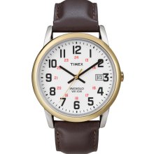 TIMEX New Mens Analog Round Steel Watch Indiglo Brown Leather Strap Quartz - Surgical Steel - Brown