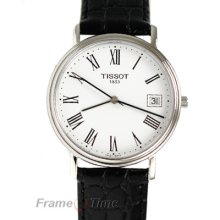 Tissot Mens T-classic White Roman Black Leather Steel Ss Date Watch T52.1.421.13