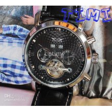 Titanium Black Mens Timepiece Army Military Automaic Mechanical Leat