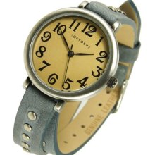 TOKYObay Womens Austin Analog Stainless Watch - Blue Leather Strap - Beige Dial - TL427-BL