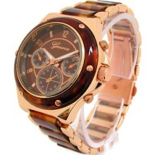 Tortoise Rose/gold Geneva Brown Dial 3d Designer Style Women's Watch