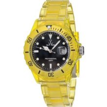 Toy Unisex Black Dial Round Case Yellow Band Quartz Analog Watch