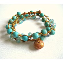 Turquoise Green & Gold Wrap Bracelet, Magnesite, Rose Gold, Laguna Sea, Bohemian Bracelet, Handmade in France