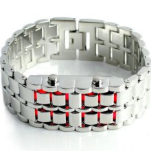Unisex's Stainless Steel Wrist Watch Red Led Digital Arabic Number Show Face