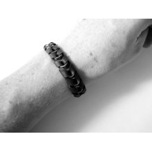 Upcycled Bike Chain Spacers Bracelet - Recycled Bicycle Jewelry Mens Metal Steel Black Rubber