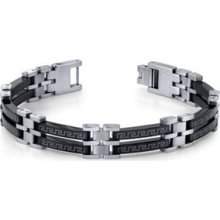 Urban Class: Mens Black And Silver-tone Stainless Steel Greek Key Bracelet