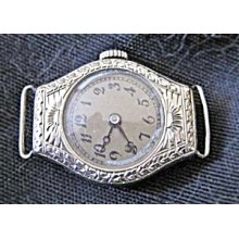 Vintage 14k White Gold Art Deco Frey Ladies Watch Cabachon Sapphire