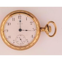 Vintage 18 Size Elgin Open Face Pocket Watch Grade 335 Keeping Time