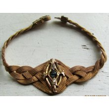 Vintage Antique Gold Filled Bracelet with Beautiful Interwoven Design and Aquamarine stone and Small Diamonds
