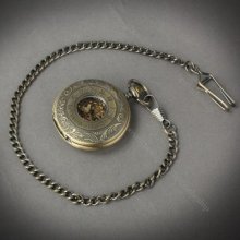 Vintage Black Roman Numerals Pendant Chain Skeleton Mechanical Pocket Watch F050