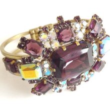 Vintage Bracelet Amethyst Purple Rhinestone Designer Signed David Husar Fine Costume Jewelry