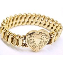 Vintage Carmen The O.f.b. Co. Gold Filled Etched Heart Flex Bracelet Made In Usa