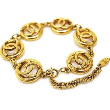 Vintage CHANEL CC Cuff Gold-tone Coin Round Logo Bangle Bracelet, at HauteDecades on Etsy