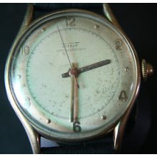 Vintage Classic Tissot Golden Dial 14c Solid Gold Manual Wristwatch