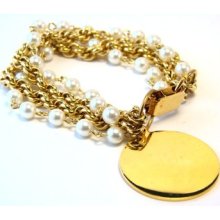 Vintage Gold Tone Faux Pearls Multi String Charm Bracelet Vintage Gold Tone Faux Pearls Multi String Charm Bracelet