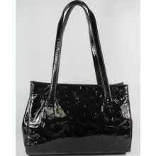 Vintage Nicole Miller Black Patent Leather Embossed Tote Handbag