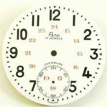 Vintage Porcelain Pocket Watch Dial Elco 17 Jewels, Swiss Never Used Old Stock