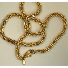 Vintage Signed Monet Chain Necklace, Woven Goldtone Links, 18 Inches Long