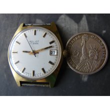 Vintage Soviet Union Gold Plated wrist Watch Poljot 1 MCHZ Kirova / Poljot mechanical wrist watch 17j with calendar hand USSR era 1970s