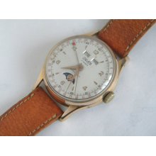 Vintage Triple Date Moonphase Valjoux 90 Unver (u.geneve) 35.5mm Ca1950