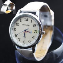 Vogue Number Mark Classic Automatic Time White Leather Band Read Quartz Watch