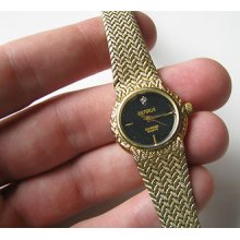 Vtg Old Gold Tone Bracelet Sm Benrus Diamond Detail Ladies Womens Dress Watch 82