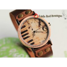 WA12 Handmade Women Watch Leather Women Wrist Watch Special Music Piano Keys Pattern