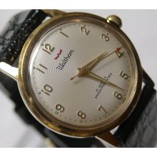 Waltham Men's Swiss 17Jwl Gold Watch w/ Hirsch Croco Strap