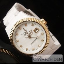 Watch Ladies White Rose Gold Bezel Watch Ltd-021006