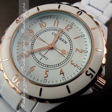 Water Clock Hour Dial Hand White Rose Ladies Men Women Steel Wrist Watch Ah178