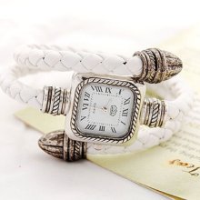 Weave Strap Unique Design Square Retro Dial Quartz Woman Watch Multi Colors