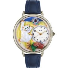 Whimsical Watches Bad Cat Navy Blue Leather And Silvertone Watch #U0120003