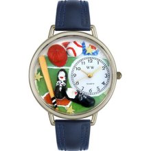 Whimsical Watches Baseball Navy Blue Leather And Silvertone Watch #U0820007