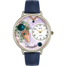 Whimsical Watches Birthstone: December Navy Blue Leather And Silvertone Watch #U0910012