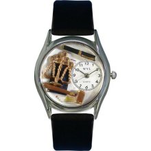 Whimsical Watches Lawyer Black Leather And Silvertone Watch