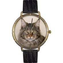 Whimsical Watches N0120051 Women'S N0120051 Maine Coon Cat Black Leather And Goldtone Photo Watch