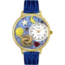 Whimsical Watches Pisces Royal Blue Leather And Goldtone Watch #G1810009