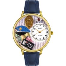 Whimsical Watches Police Officer Navy Blue Leather And Goldtone Watch #G0610016